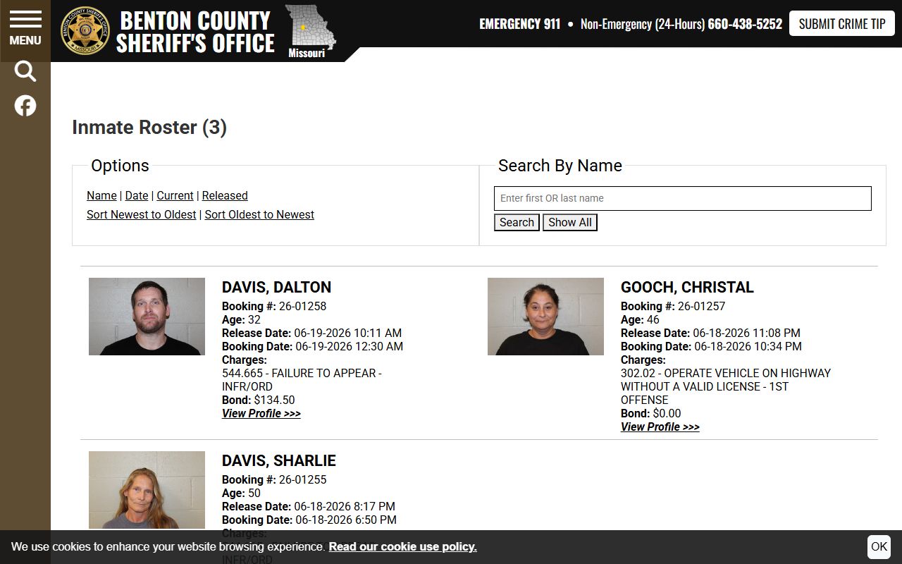 Benton County inmate population 48-hour release roster search