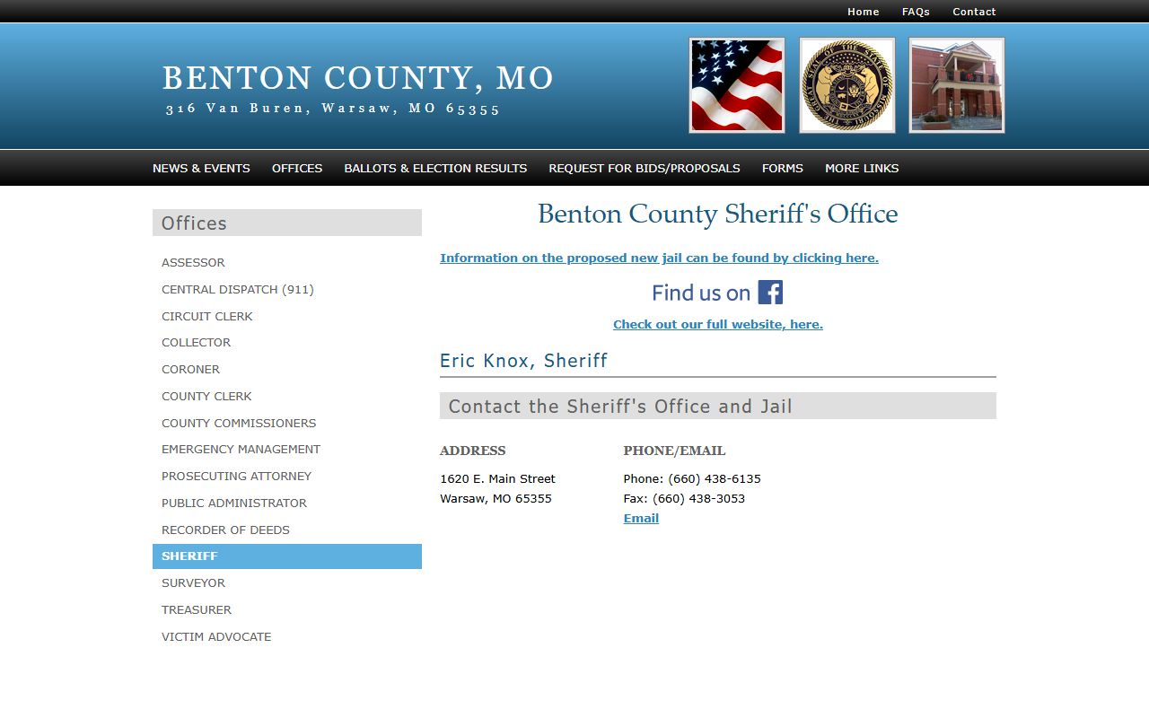 Benton County MO Sheriff Detention Center county sheriff contact information
