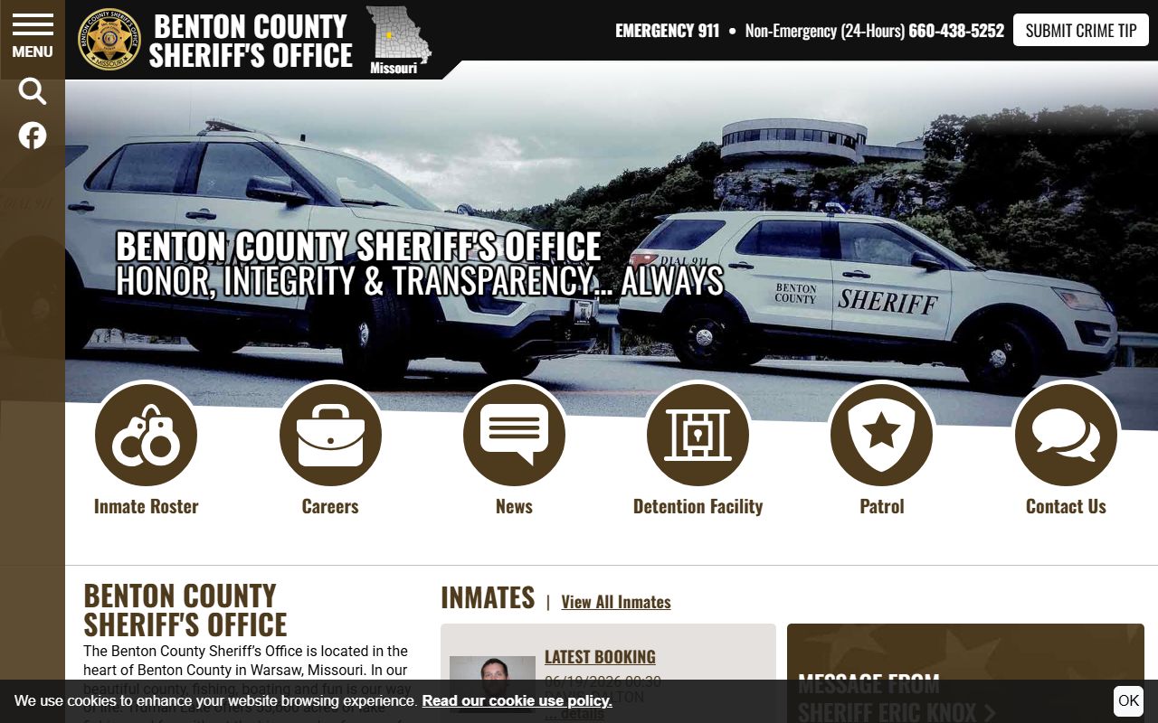 Benton County inmate population sheriff homepage with jail roster access